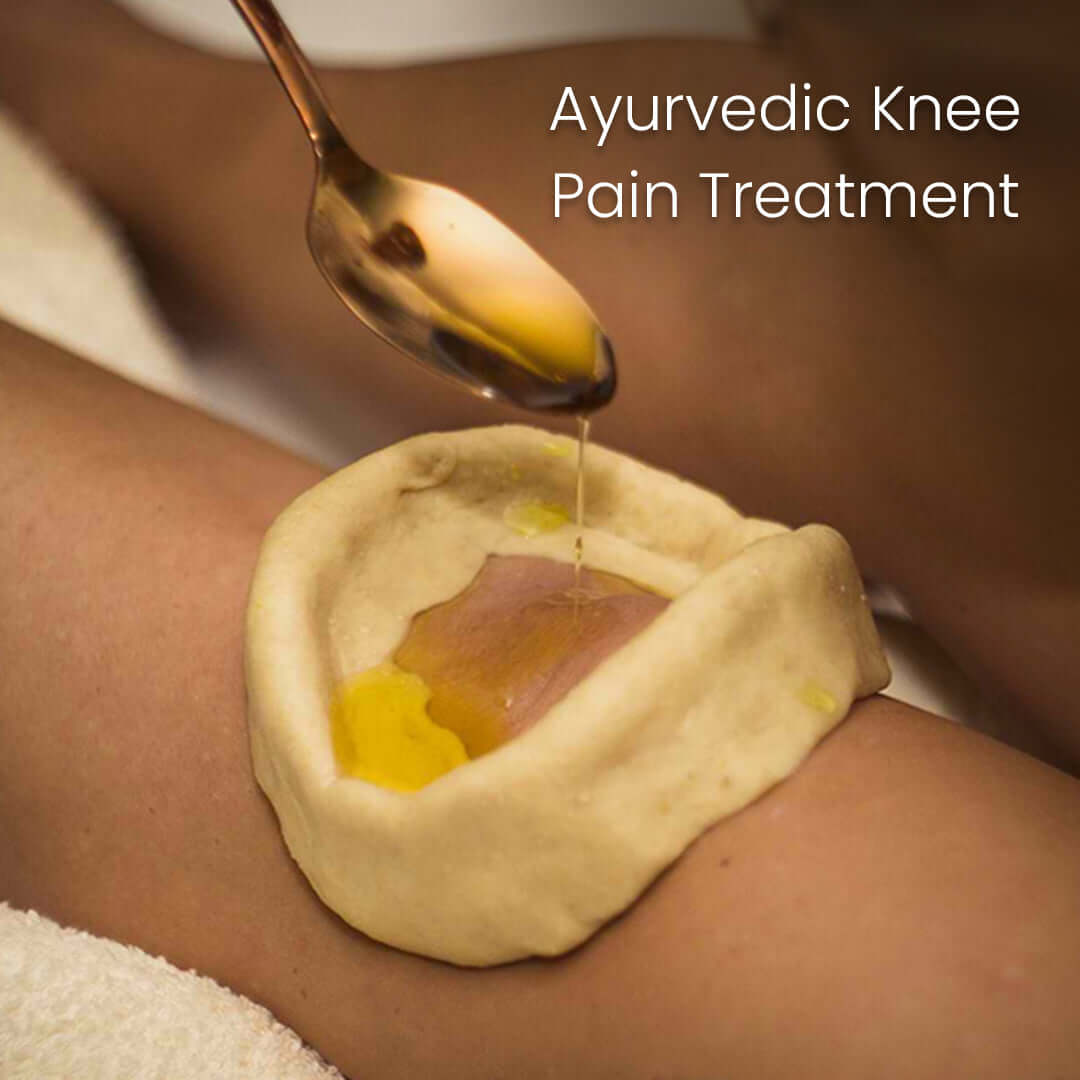 Ayurvedic knee care treatment featuring an herbal oil pool to lubricate stiff joints and reduce inflammation.